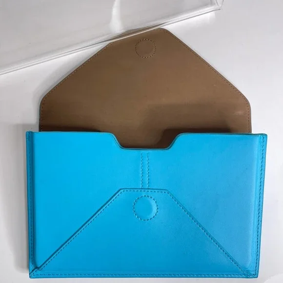SOLD Bright Aqua Blue Envelope Clutch Minaudiere E-Reader Case Magnetic Closure - Picture 6 of 7